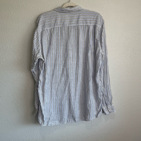 Uniqlo Shirt Men's‎ Large Button Up 100% Linen Blue Long Sleeve Striped Boho - Picture 10 of 10